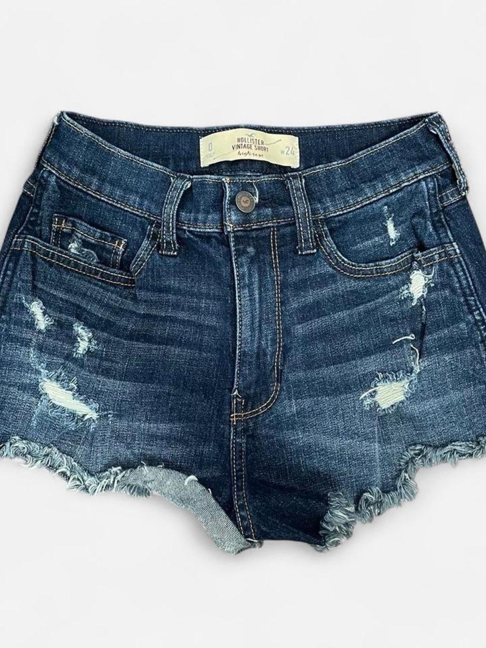 Hollister Dark Wash Distressed Frayed Hem Denim Jean Shorts